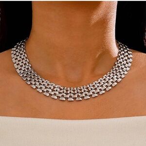 New! Silver Link Wide Collar Necklace